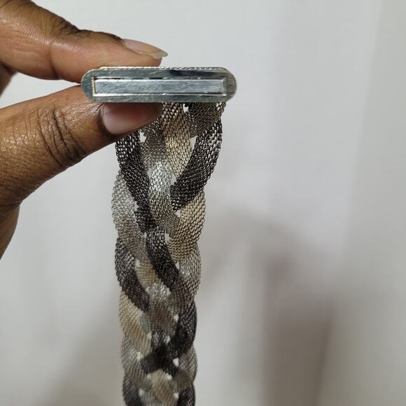 Womens Silver Gray Gunmetal Wide Mesh Bangle Wrap Magnetic Braided Bracelet - Picture 6 of 6